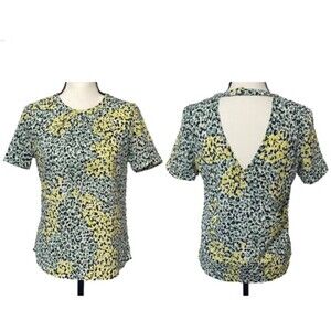 Banana Republic Open Back Leopard Pattern Faux Wrap Short Sleeve Coastal Blouse